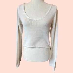 Don’t Ask Why Scoop Neck Crisscross Back Flare Sleeve Knit Sweater Ivory Sz OSFM